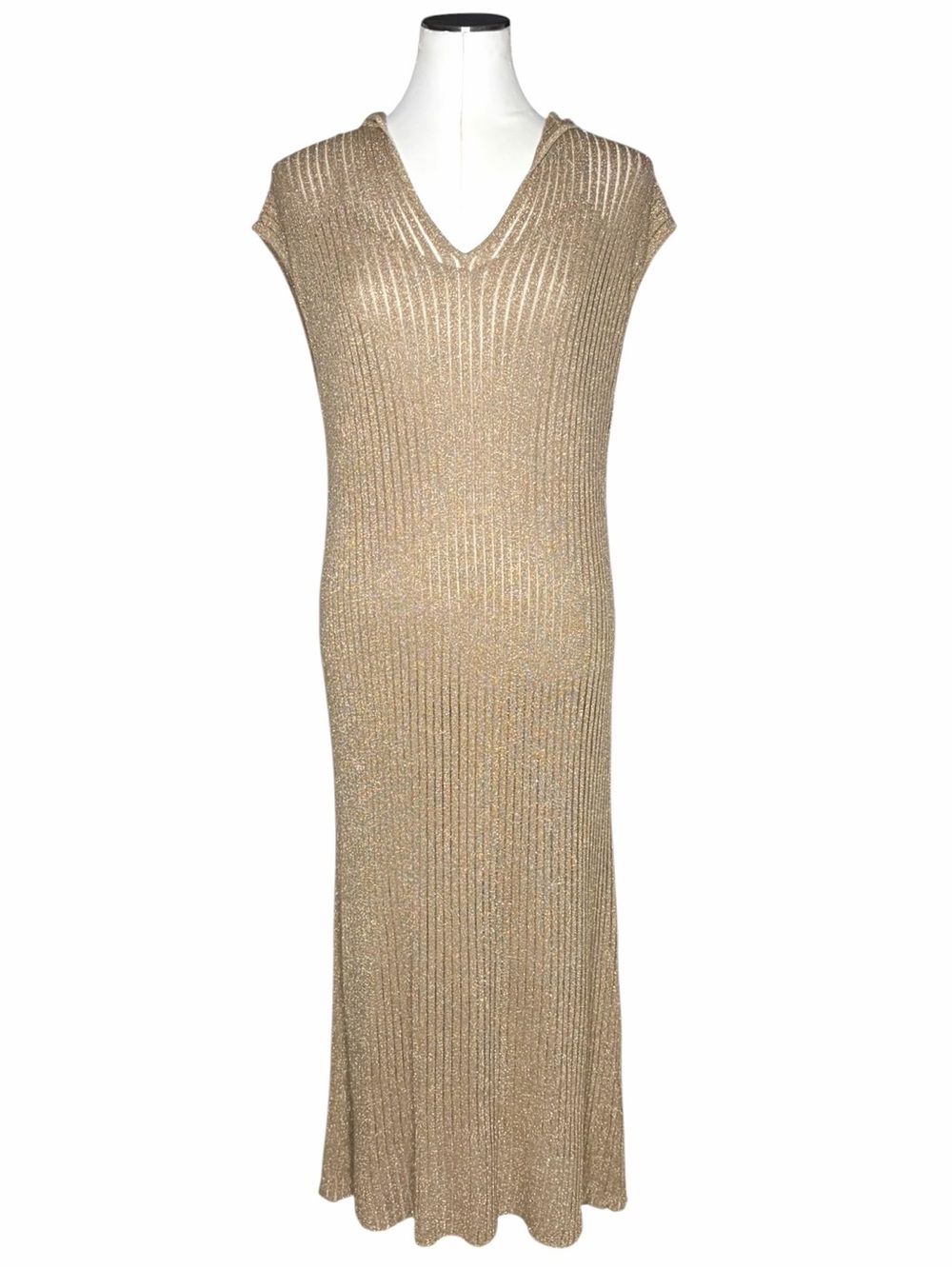 Zara Metallic Thread Knit Tunic Dress in a shimmering golden color size Medium - Picture 2 of 15